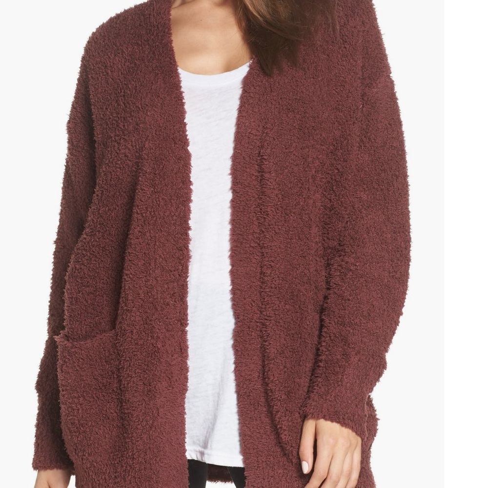 Barefoot Dreams Cozy Chic cardigan in the color Rosewood